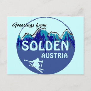 Solden Oostenrijk blue ski logo groetjes briefkaar Briefkaart
