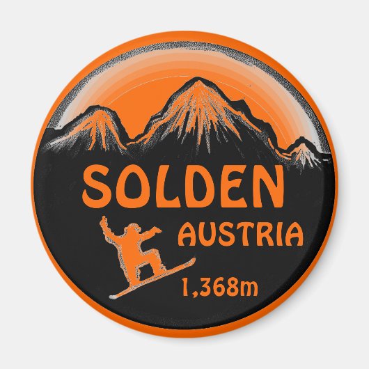 Solden Oostenrijk oranje snowboard kunstmagneet Magneet (Voorkant)