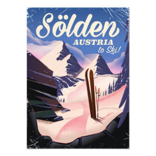 Sölden Oostenrijk vintage skiposter Foto Afdruk