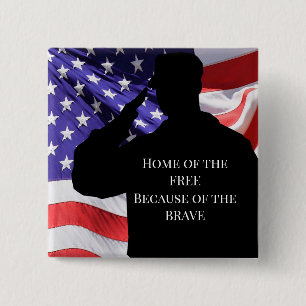Soldier en vlag vierkante button 5,1 cm