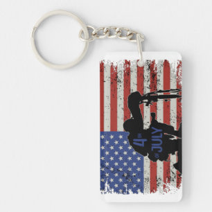 Soldier knielende silhouet en Amerikaanse vlag Sleutelhanger