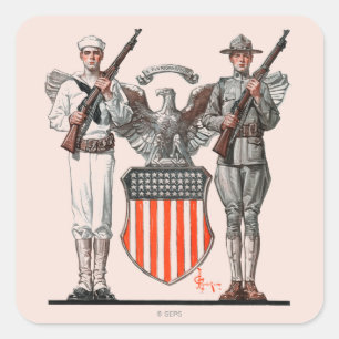 Soldier, Sailor en US Shield Vierkante Sticker
