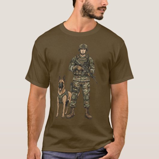 Soldier with Military Dog T-shirt (Voorkant)