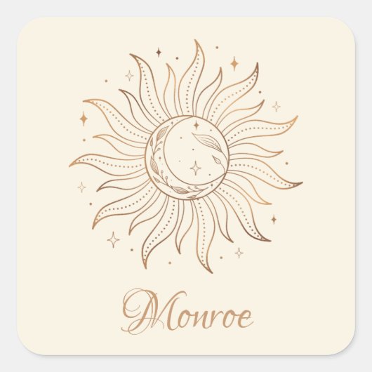 Soleil céleste d'or et lune sur Sticker Carré ivoi (Devant)