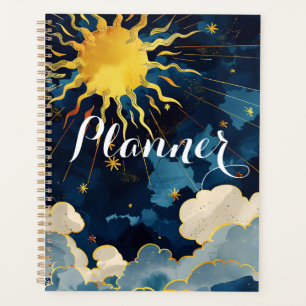 Soleil céleste moderne, étoiles et nuages bleus