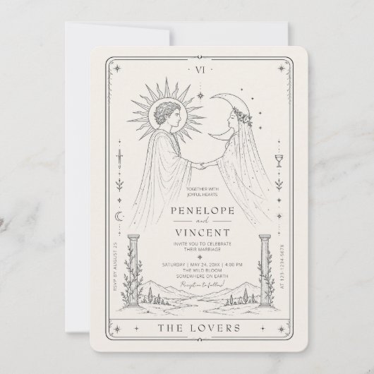 Soleil et Lune | Invitation de Mariage Tarot en De (Devant)