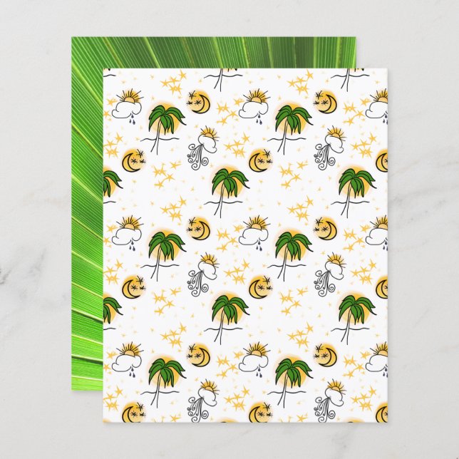 Soleil Jaune Étoiles Lune Palm Verte Papier à papi (Devant / Derrière)