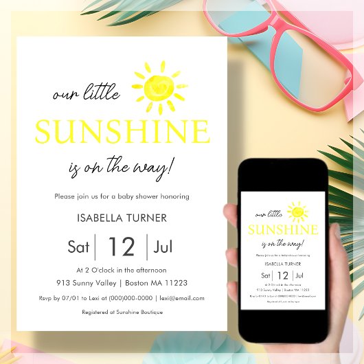 Soleil jaune | Invitation Baby shower d'été