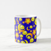 Soleil Jaune, Lune, Étoiles Bleu Mug (Devant droit)