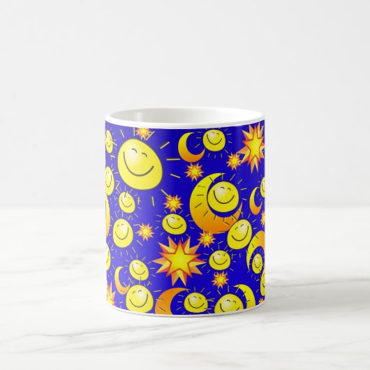 Soleil Jaune, Lune, Étoiles Bleu Mug (Centre)