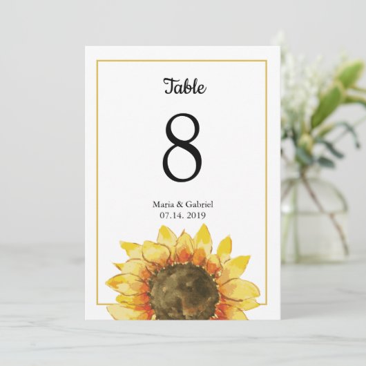 Soleil jaune rustique. Numéro de table de mariage (Debout devant)