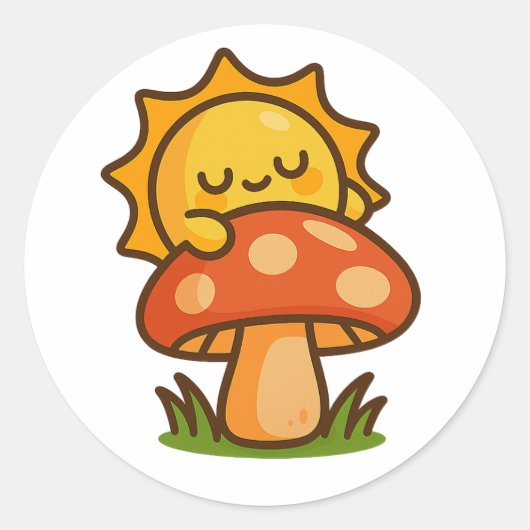 Soleil Kawaii sur Champignon – Autocollant (Devant)