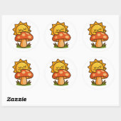 Soleil Kawaii sur Champignon – Autocollant (Feuille)