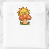 Soleil Kawaii sur Champignon – Autocollant (Sac)