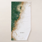 Soleil Or Céleste Et Étoiles Lune Vert (Serviette de bain)