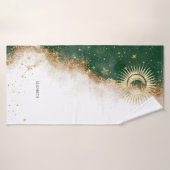 Soleil Or Céleste Et Étoiles Lune Vert (Serviette de bain)