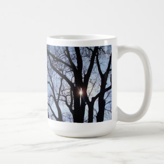 Soleil par la tasse d'arbres