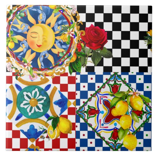 soleil sicilien, citron, carreaux méditerranéens, (Devant)