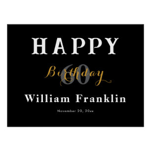Solid Black 60ste verjaardag feest Glossy Perfect Poster