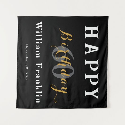 Solid Black 60ste Verjaardagsfeest Viering Wandkleed (Voorkant (horizontaal))