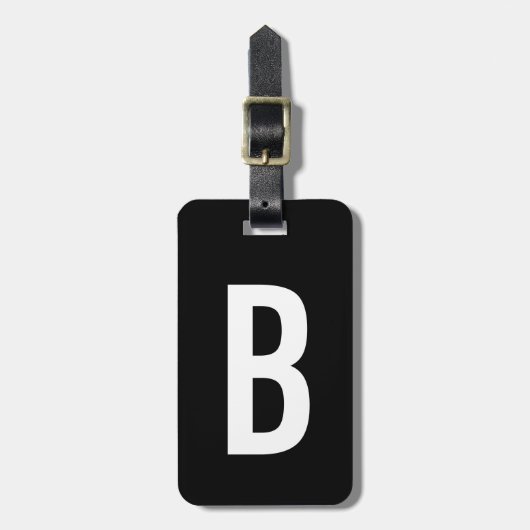Solid Black Monogram Initiaal Reis Bagagelabel (Voorkant verticaal)