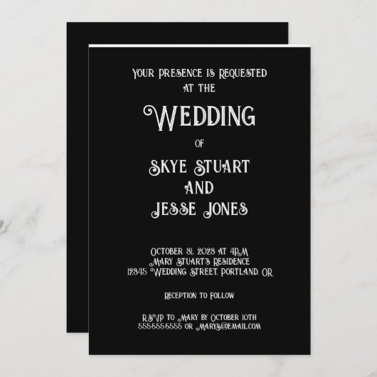 Solid Black Wedding Invitation Kaart (Voorkant / Achterkant)