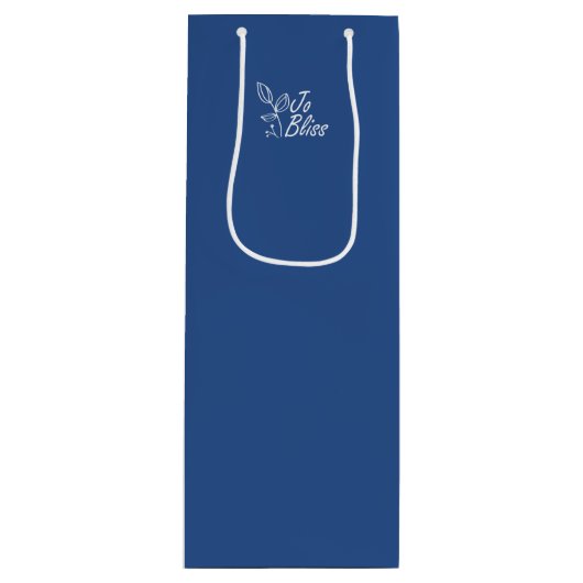 Solid Blue relatiegeschenktas met witte Logo Wijn Cadeautas (Voorkant)