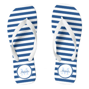 Solid Blue Stripes met grafische monogram en naam Teenslippers