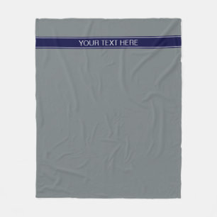 Solid Charcoal Gray Navy Blue Ribbon Name Monogram Fleece Deken