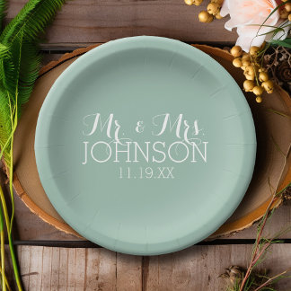 Solid Color Mint Green - Mr & Mrs Wedding Favors Papieren Bordje