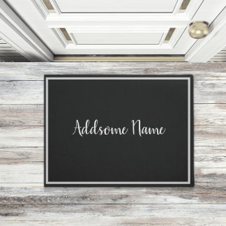 Solid Color Modern Basic Black Monogramed Deurmat