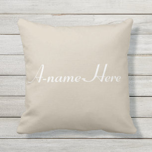 Solid Color Taupe Grey White Script name aangepast Buitenkussen