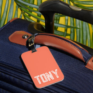 Solid Coral Custom Name Monogram Bagagelabel