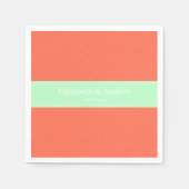 Solid Coral, Mint Ribbon Name Monogram Servetten (Voorkant)