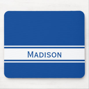Solid Deep Blue White Stripes Modern Name Muismat
