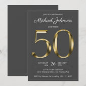 Solid Gold 50e verjaardag Dark Grey Classy Party Kaart (Voorkant / Achterkant)