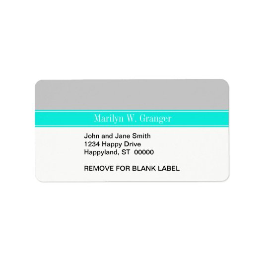 Solid Grey, Bright Aqua Ribbon Name Monogram Etiket (Voorkant)