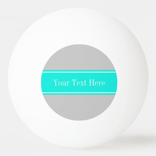 Solid Grey, Bright Aqua Ribbon Name Monogram Pingpongballen (Voorkant)