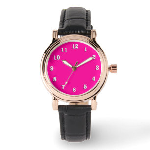 Solid Hot Pink met witte cijfers Horloge