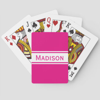 Solid Hot Pink White Stripes Modern Name Pokerkaarten