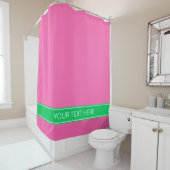 Solid Hot Roze #2 Emerald Green Rbn Naam Monogram Douchegordijn (In situ)