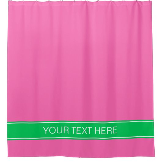 Solid Hot Roze #2 Emerald Green Rbn Naam Monogram Douchegordijn (Voorkant)