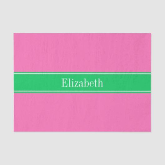 Solid Hot Roze #2 Emerald Green Rbn Naam Monogram Tissuepapier (Voorkant)