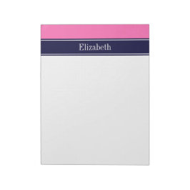 Solid Hot Roze #2, Navy Blue Ribbon Name Monogram Notitieblok