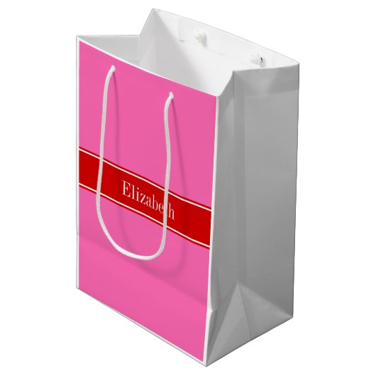 Solid Hot Roze #2 RBC Naam Monogram Medium Cadeauzakje (Voorkant Gekanteld)