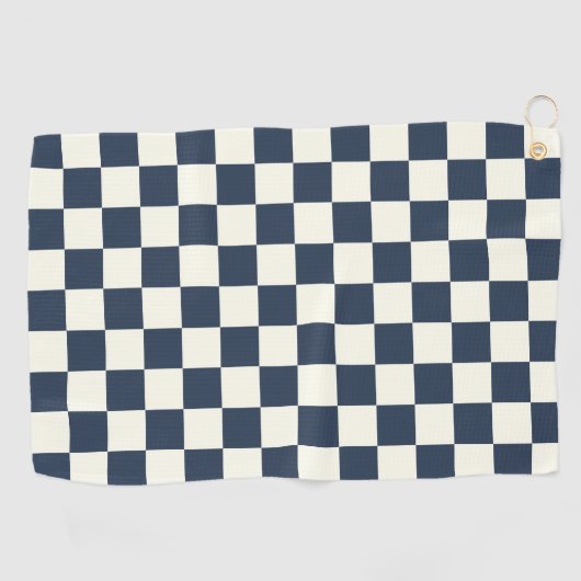 Solid Ivory with Deep Navy Square Pattern Golfhanddoek (Horizontaal)