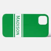 Solid Kelly Green White Stripes Modern Name Case-Mate iPhone Case (Achterkant (horizontaal))
