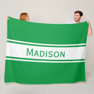 Solid Kelly Green White Stripes Modern Name Fleece Deken