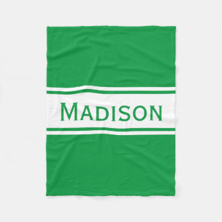 Solid Kelly Green White Stripes Modern Name Fleece Deken