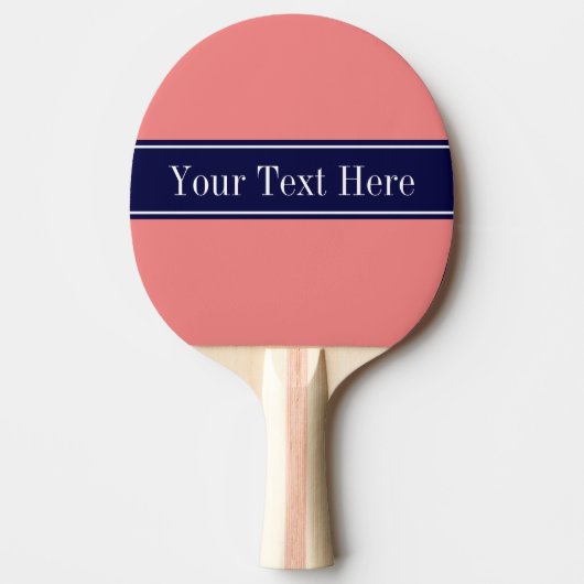 Solid Light Coral, Navy Blue Ribbon Name Monogram Tafeltennisbatje (Voorkant)